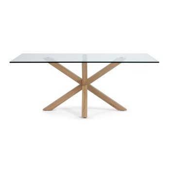 Mesa Argo em vidro com pés de aço e efeito de vidro transparente.