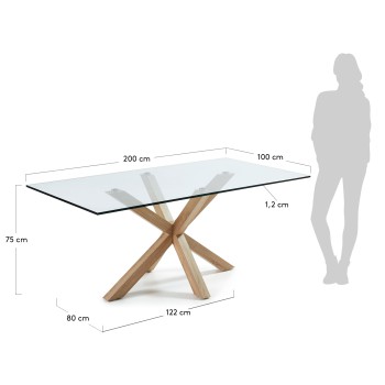 Mesa Argo em vidro com pés de aço e efeito de vidro transparente.