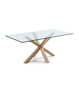 Mesa Argo em vidro com pés de aço e efeito de vidro transparente.