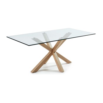 Mesa Argo em vidro com pés de aço e efeito de vidro transparente.