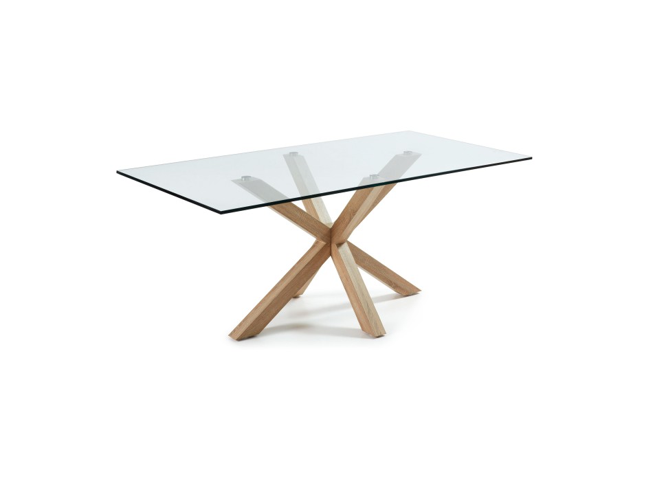 Mesa Argo em vidro com pés de aço e efeito de vidro transparente.
