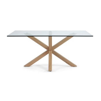 Mesa Argo em vidro com pés de aço e efeito de vidro transparente.