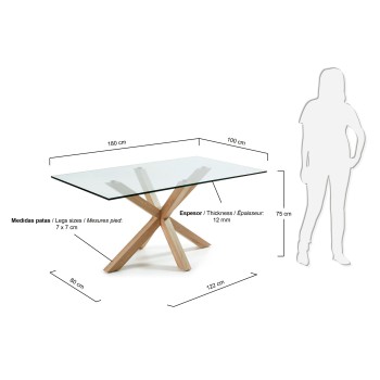 Mesa Argo em vidro com pés de aço e efeito de vidro transparente.