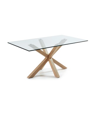 Mesa Argo em vidro com pés de aço e efeito de vidro transparente.