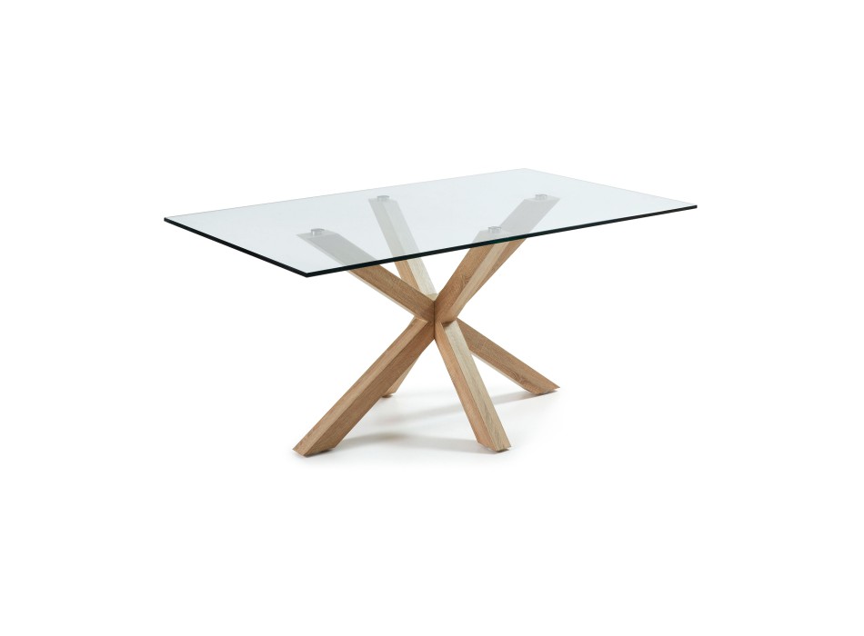 Mesa Argo em vidro com pés de aço e efeito de vidro transparente.
