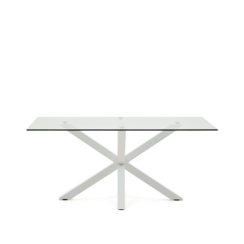 Mesa de vidro Argo com pés de aço, acabamento branco, 160 x 90 cm