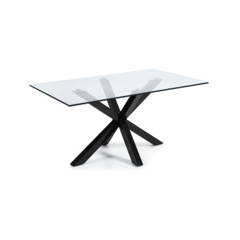 Mesa de vidro Argo com pés de aço com acabamento preto, 160 x 90 cm