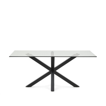 Mesa de vidro Argo com pés de aço com acabamento preto, 180 x 100 cm