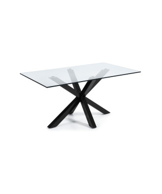 Mesa de vidro Argo com pés de aço com acabamento preto, 180 x 100 cm