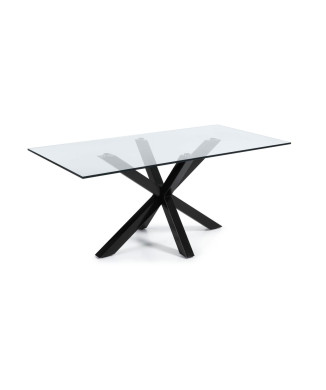Mesa de vidro Argo com pés de aço com acabamento preto, 200 x 100 cm