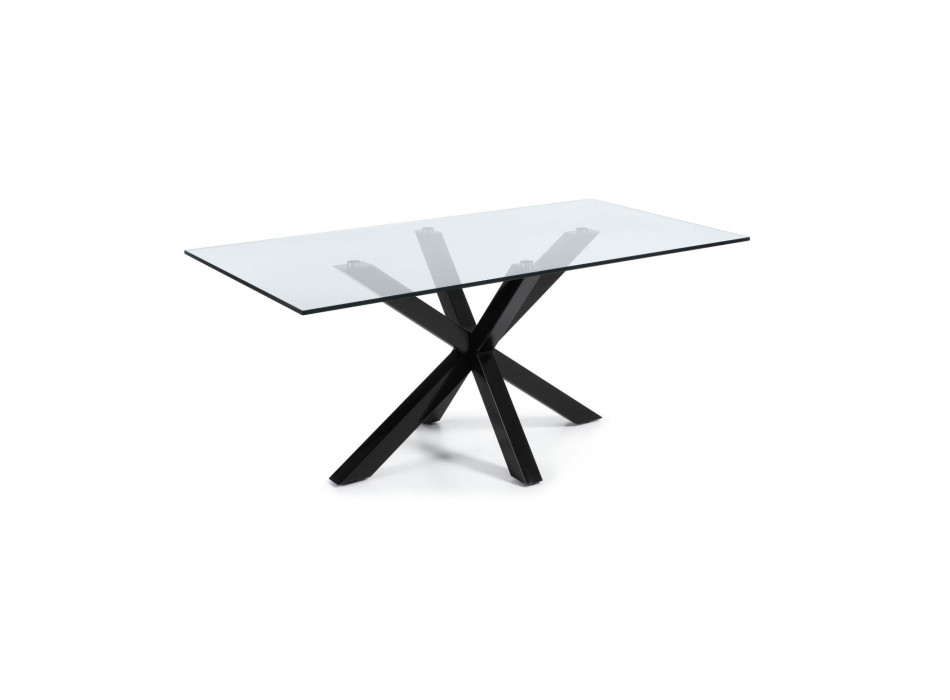 Mesa de vidro Argo com pés de aço com acabamento preto, 200 x 100 cm