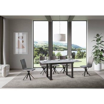 Mesa Bandos - Mesa extensível 90x120/180 cm Bandos Freixo Branco Estrutura Antracite