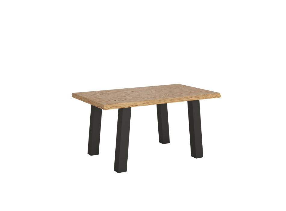 Mesa de Ponte = Svalen em Madeira Maciça com Acabamento Casca - Mesa Fixa 90x160 cm em Carvalho com Acabamento Casca e Pés em Antracite