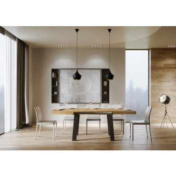 Mesa Bridge - Mesa extensível 90x140/244 cm, estrutura em freixo branco antracite.