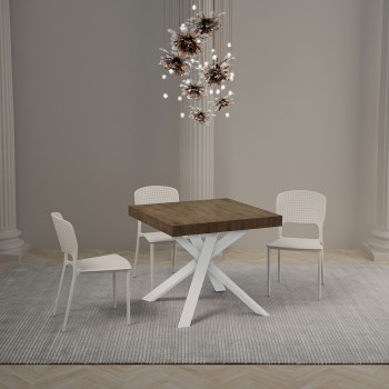 Mesa de escritório com pés brancos D.90 - Mesa extensível 90x90/194 cm com tampo em freixo branco e pés brancos.