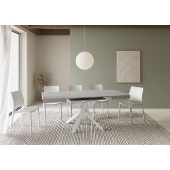 Mesa de escritório com pés brancos D.90 - Mesa extensível 90x90/194 cm com tampo em freixo branco e pés brancos.