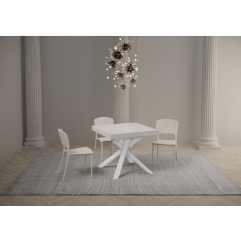 Mesa de escritório com pés brancos D.90 - Mesa extensível 90x90/194 cm com tampo em freixo branco e pés brancos.