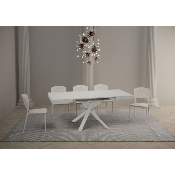 Mesa de escritório com pés brancos D.90 - Mesa extensível 90x90/194 cm com tampo em freixo branco e pés brancos.