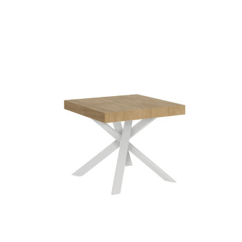 Mesa de escritório com pés brancos D.90 - Mesa extensível 90x90/194 cm com tampo em freixo branco e pés brancos.