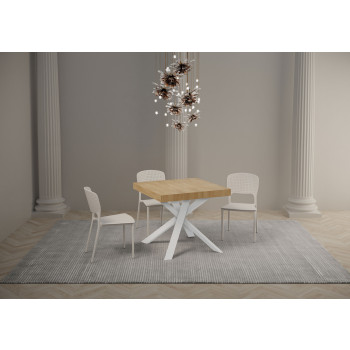 Mesa de escritório com pés brancos D.90 - Mesa extensível 90x90/194 cm com tampo em freixo branco e pés brancos.