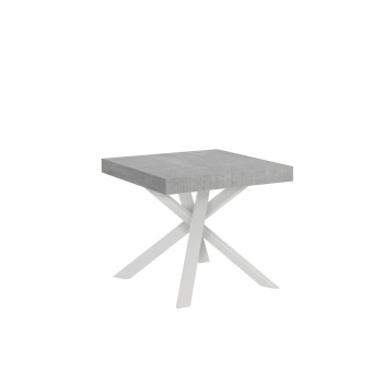 Mesa de escritório com pés brancos D.90 - Mesa extensível 90x90/194 cm com tampo em freixo branco e pés brancos.