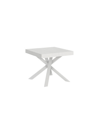 Mesa de escritório com pés brancos D.90 - Mesa extensível 90x90/194 cm com tampo em freixo branco e pés brancos.