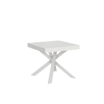 Mesa de escritório com pés brancos D.90 - Mesa extensível 90x90/194 cm com tampo em freixo branco e pés brancos.
