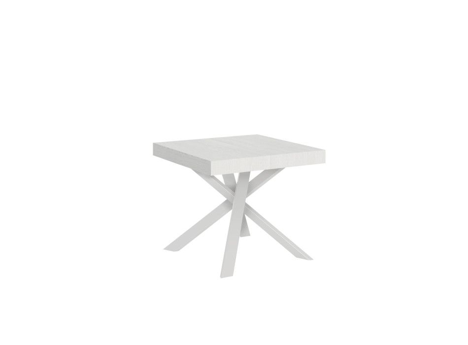 Mesa de escritório com pés brancos D.90 - Mesa extensível 90x90/194 cm com tampo em freixo branco e pés brancos.