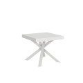 Mesa extensível 90x90/194 cm com tampo para atendente e pés brancos.