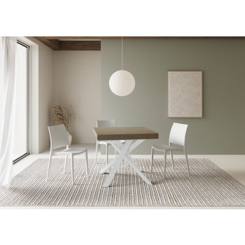 Mesa Clerk Premium com pés brancos D.90 - Mesa extensível 90x90/194 cm Clerk Premium com tampo em freixo branco - Pés brancos