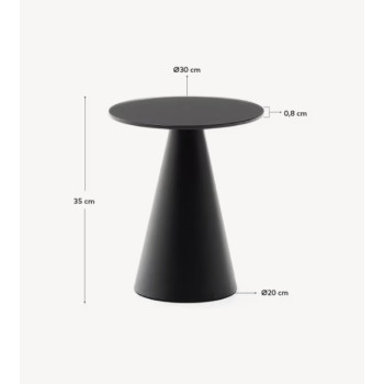 Mesa lateral Wilshire em vidro temperado fosco e aço pintado de preto fosco Ø30cm