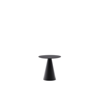 Mesa lateral Wilshire em vidro temperado fosco e aço pintado de preto fosco Ø30cm