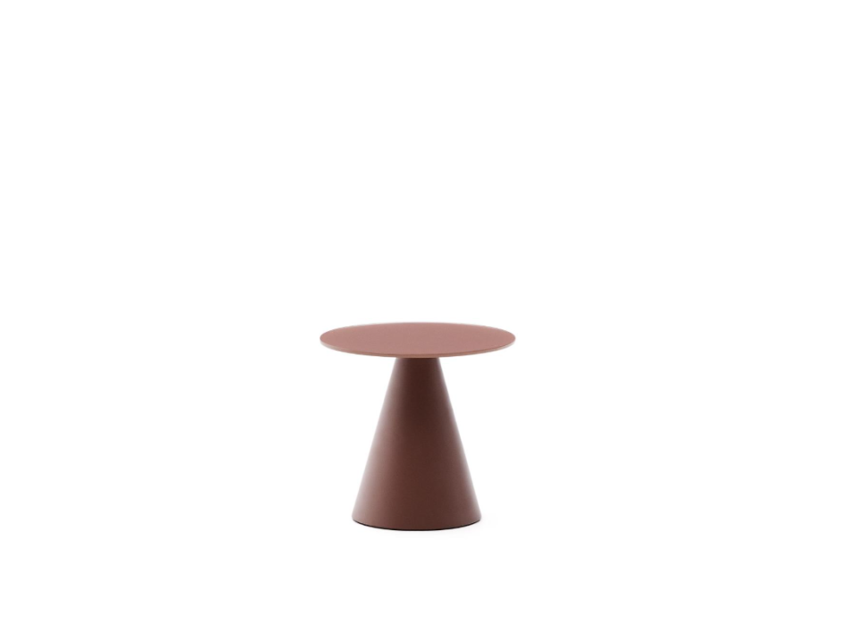 Mesa lateral Wilshire em vidro temperado fosco e aço pintado em terracota acetinada Ø30cm
