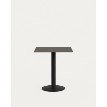 Mesa de exterior Esilda, preta, com pé de metal, 70 x 70 x 70 cm
