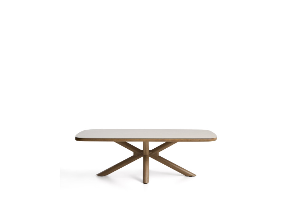 Mesa de exterior Mirtia em alumínio com efeito madeira e pedra sinterizada cor creme, 240 x 110 cm