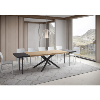 Mesa Famas = Madeira maciça Vindral Barked - Mesa extensível 90x180/280 cm com pés em carvalho Vindral Barked antracite
