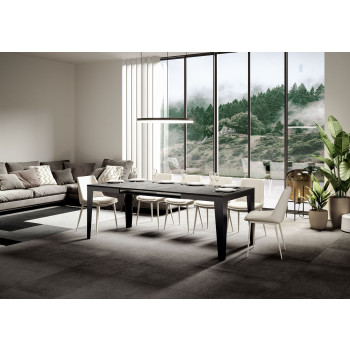Mesa Flame Evolution com pés e estrutura em antracite D.90 - Mesa extensível 180/284x90 cm Flame Evolution em freixo branco com estrutura e pés em antracite