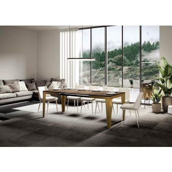 Mesa Flame Evolution Gold - Mesa extensível 90x120/380 cm com estrutura Flame Evolution em branco e cinza dourado.