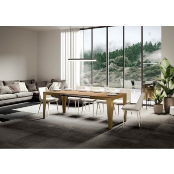 Mesa Flame Evolution Gold - Mesa extensível 90x180/284 cm com estrutura Flame Evolution em freixo branco e dourado