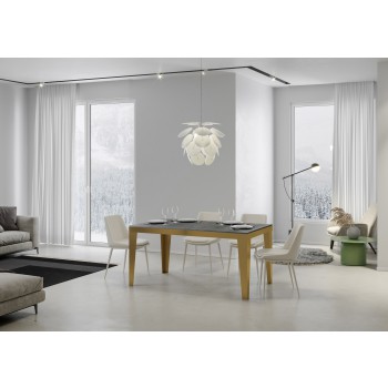 Mesa Flame Evolution Gold - Mesa extensível 90x180/284 cm com estrutura Flame Evolution em freixo branco e dourado