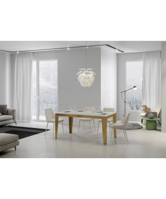 Mesa Flame Evolution Gold - Mesa extensível 90x180/284 cm com estrutura Flame Evolution em freixo branco e dourado