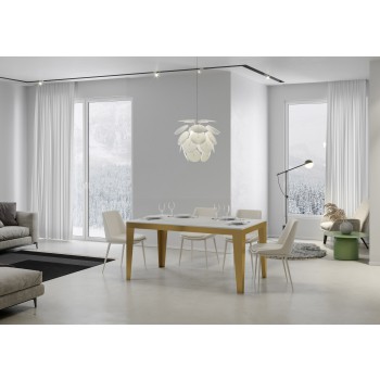 Mesa Flame Evolution Gold - Mesa extensível 90x180/284 cm com estrutura Flame Evolution em freixo branco e dourado