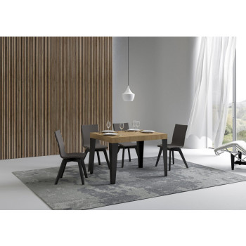 Mesa Flame com pés em antracite D.80 - Mesa extensível 120/204x80 cm em freixo branco Flame com pés em antracite