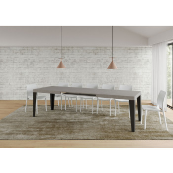 Mesa Flame com pés em antracite D.90 - Mesa extensível 180/284x90 cm em freixo branco Flame com pés em antracite