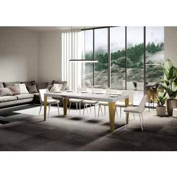 Mesa Flame Gold - Mesa extensível 90x160/264 cm com estrutura Flame White Ash Gold