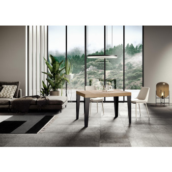 Mesa Flame Premium com pés em antracite D.90 - Mesa extensível 120/224x90 cm Flame Premium em freixo branco com pés em antracite