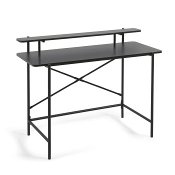 Mesa Galatia em melamina preta com pés de metal pintados de preto, 120 x 60 cm
