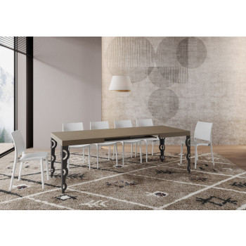 Mesa Karamay com pés em antracite D.90 - Mesa extensível Karamay 140/400x90 cm em freixo branco com pés em antracite