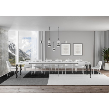 Mesa Karamay com pés em antracite D.90 - Mesa extensível 200/460x90 cm em freixo branco Karamay com pés em antracite