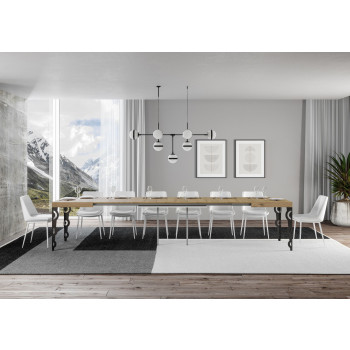 Mesa Karamay com pés em antracite D.90 - Mesa extensível 200/460x90 cm em freixo branco Karamay com pés em antracite